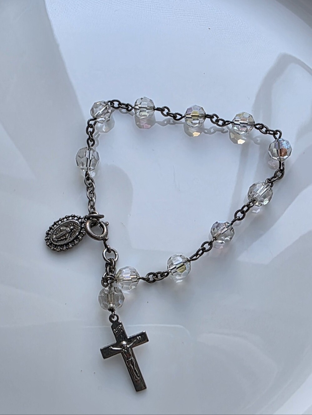 Vtg 1970's  Sterling Crucifix  Rhinestone Bracelet